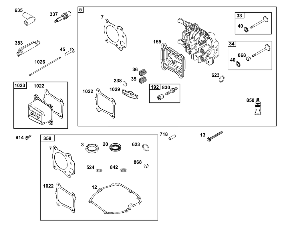 Cylinder Head Group Diagram and Parts List for 125P02-0021-H5 100000 - 19Z999 Briggs and Stratton Engine